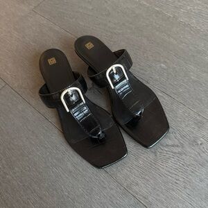 Toteme Black Leather Sandals with Silver Buckle